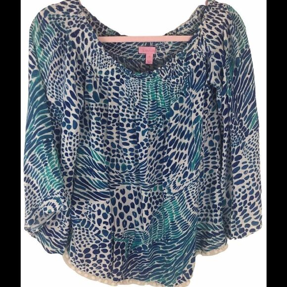 Bright Lilly Pulitzer Off the Shoulder Blouse Med - Picture 1 of 7